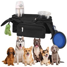 Dog Stroller Caddy Organizer with Poop Bag Dispenser, Dog Stroller Bag with S...