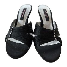 Nina Black Satin Rhinestone Peep Toe Heel Women's Classic Pumps Size 6.5M
