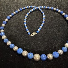 Lapis Lazuli 925 Sterling Silver Graduated Southwestern Bead Necklace