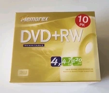 10 Pack DVD + RW Rewritable Discs - NEW Memorex  4X, 4.7 GB, 120 Minutes DVDRW