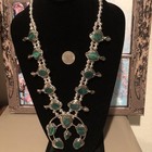 Native Jeweler Coin Silver(.900) & Genuine MALACHITE Squash Blossom Necklace — photo 2