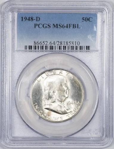 1948-D PCGS MS64FBL Benjamin Franklin Silver Half Dollar Uncirculated BU+