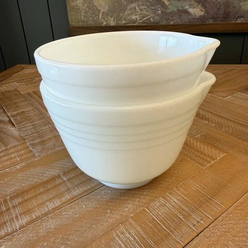 Pyrex White Ribbed Milk Glass Mixing Bowl Set of 2 Hamilton Beach
