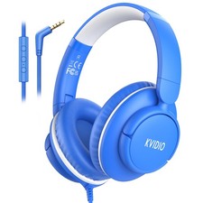 Wired Headphones Mic 3.5mm Volume Control School Blue Audio Stereo Headset