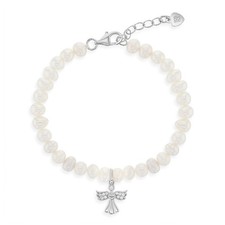 925 Sterling Silver Adjustable Cultured Pearl Guardian Angel Bracelet for Girls