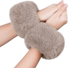Faux Fur Wrist Cuffs White Arm Warmers for Women Party Costumes Accessory