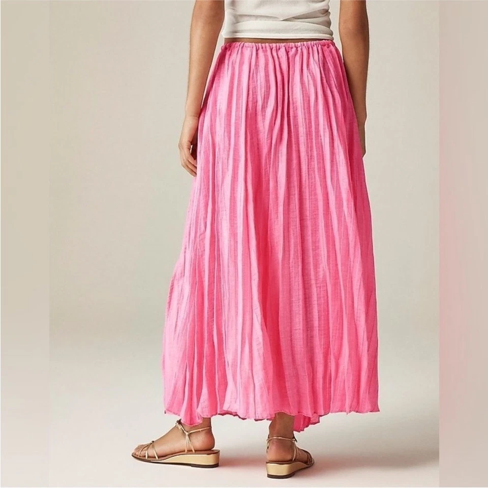 J Crew Maxi Falda Plisada Cordón Mezcla Lino Blanco Medio Foto 3 de 4