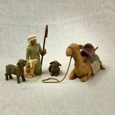 Willow Tree Shepherd and Stable Animals, Sculpted Hand-Painted Nativity Figures