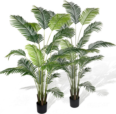7Ft Areca Palm Tree 2-Pack - Lifelike Faux Silk Indoor/Outdoor Decor