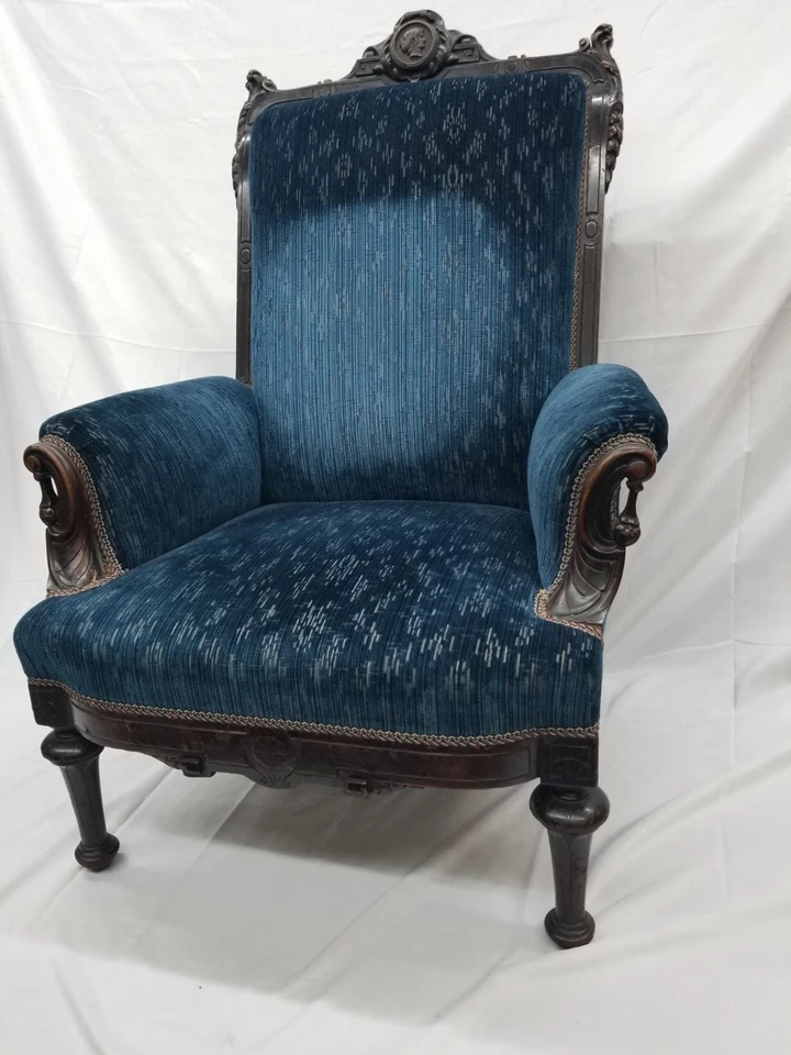 Antiguo sillón americano tallado estético mvmnt atribuido a Jellif crca 1870 Foto 4 de 4