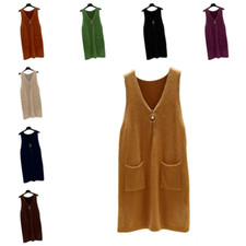 Donne Maglia Canottiera Top Midi Abito senza Maniche Scollo A V Casual Sciolto