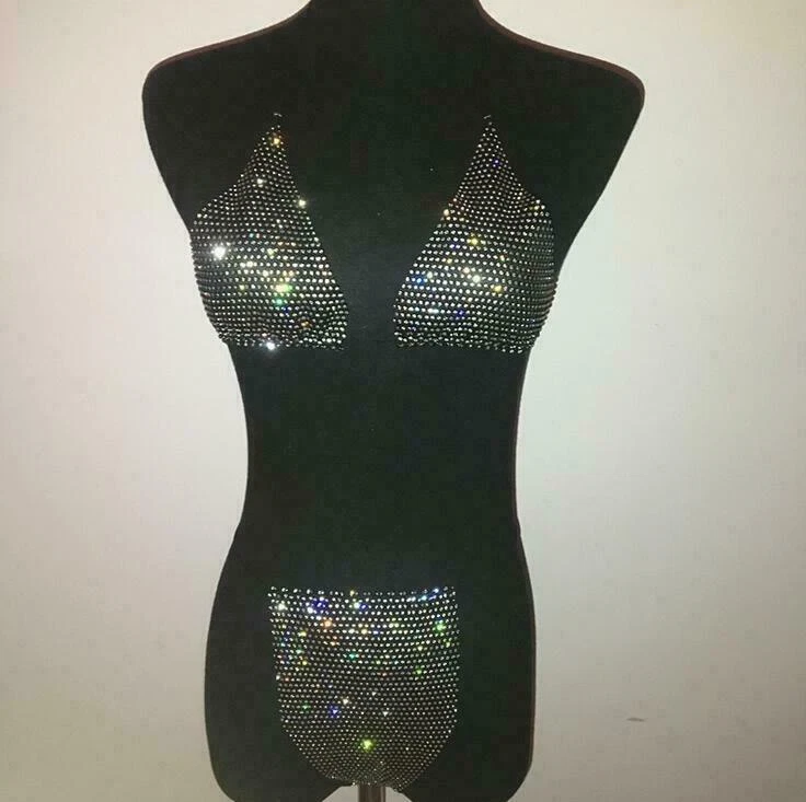 Sexy Mujeres Cuerpo Cadena Cristal Sujetador Tanga Lencería Bikini Cuerpo Ropa Interior Joyería Foto 2 de 4