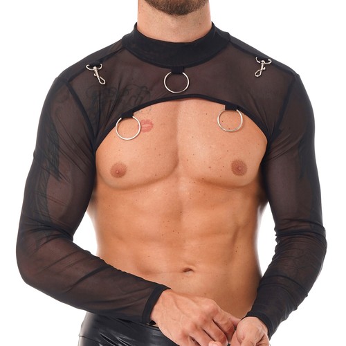 Mens Shrug Tops Medieval Long Arm Sleeve Lace-up Clubwear Gothic Crop Top Sheer - 第 21/24 張圖片