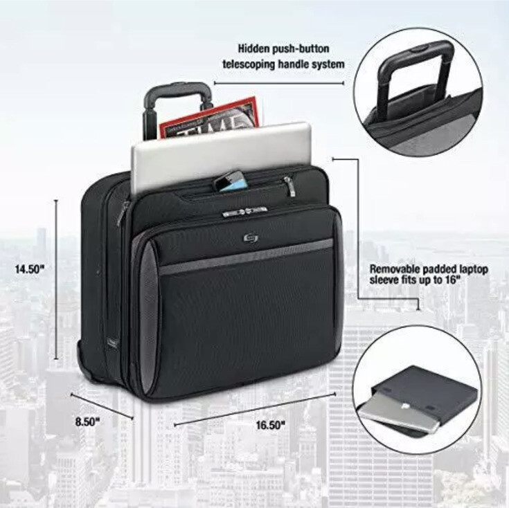 Solo Rolling Laptop Case 16"x10-1/2"x14-3/5" Black CLA9024