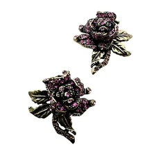 Heidi Daus Pink Multicolor Crystal Rose Bronze Clip Earrings