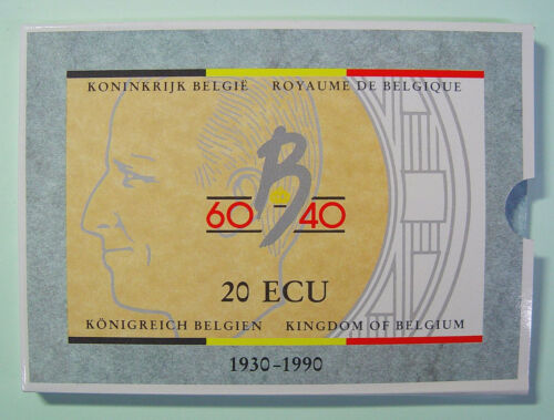 Belgique 20 ECU 1990 - 60. Anniversaire De Roi Baudouin - 1/5 Oz- Or / Pour - Zdjęcie 1 z 5