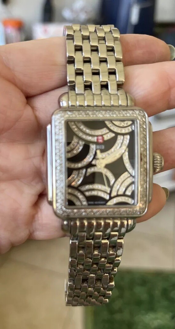 MICHELE DECO BLACK DIAMOND SWIRLS WATCH SS
