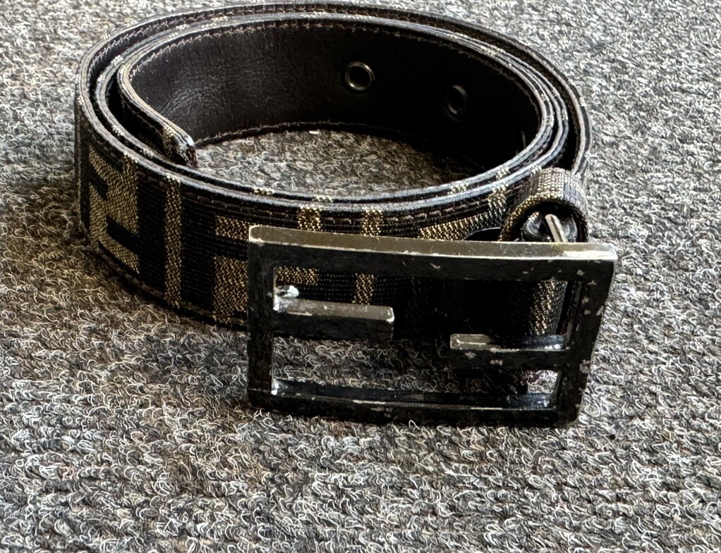 Fendi Zucca Brown Canvas x Leather Belt Men display picture 2