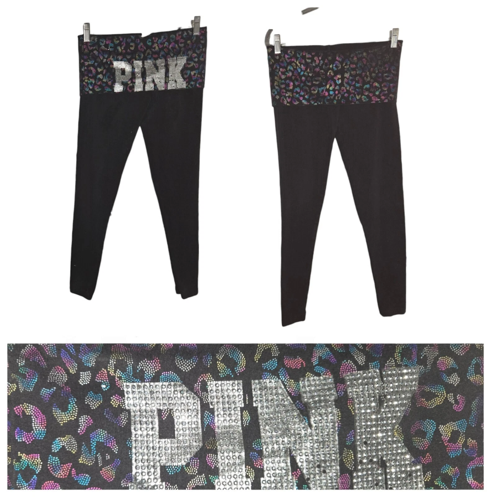 victoria-secret-vs vintage foldover yoga straight rainbow leopard pants