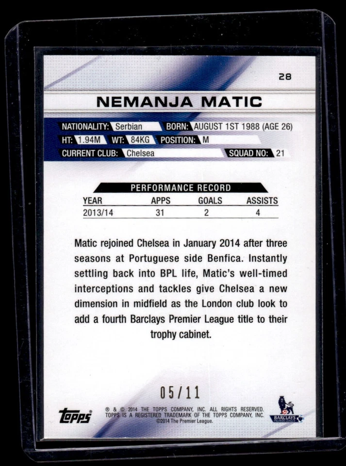 2014 Topps Premier Gold Orange /11 Nemanja Matic Chelsea - Bild 2 von 2