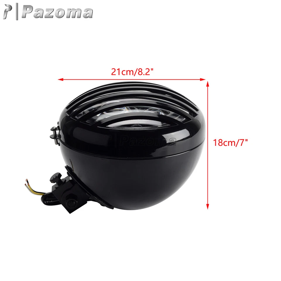 For Cafe Racer Motorcycle Retro Round Headlight w/Black Grill Scalloped Headlamp — 第 2/4 张图片