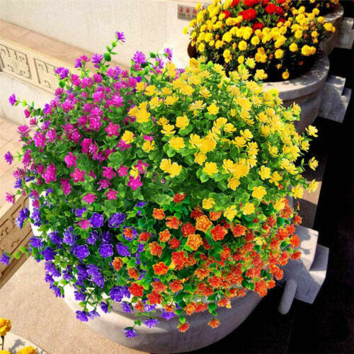 6X Fake Flowers Artificial Plants In/Outdoor For Garden Porch Window Box Plants