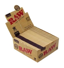 Raw Classic King Size Slim Rolling Paper Box Of 50 Packs Ultra Thin Vegan 160...