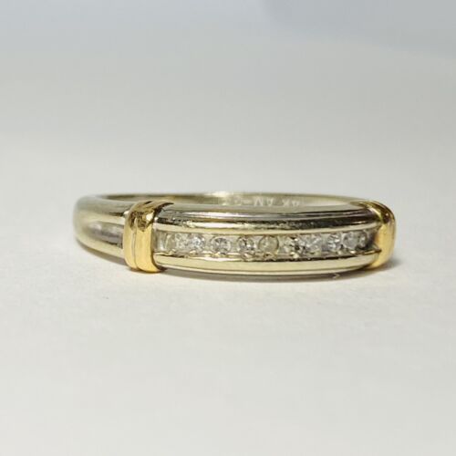 Am-Gold 14K Two Tone Gold 0.10ctw Channel-Set Diamond Size 6.75 Ring 2.30g - Picture 2 of 8