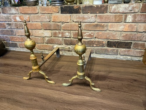 Paar antike Vintage Federal Style Messing Kamin Andirons - Bild 3 von 24