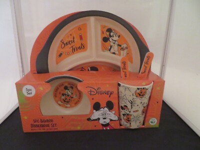 NEW Disney HALLOWEEN Sweet Treats MICKEY MINNIE 5PC Bamboo Fiber Dinnerware  Set