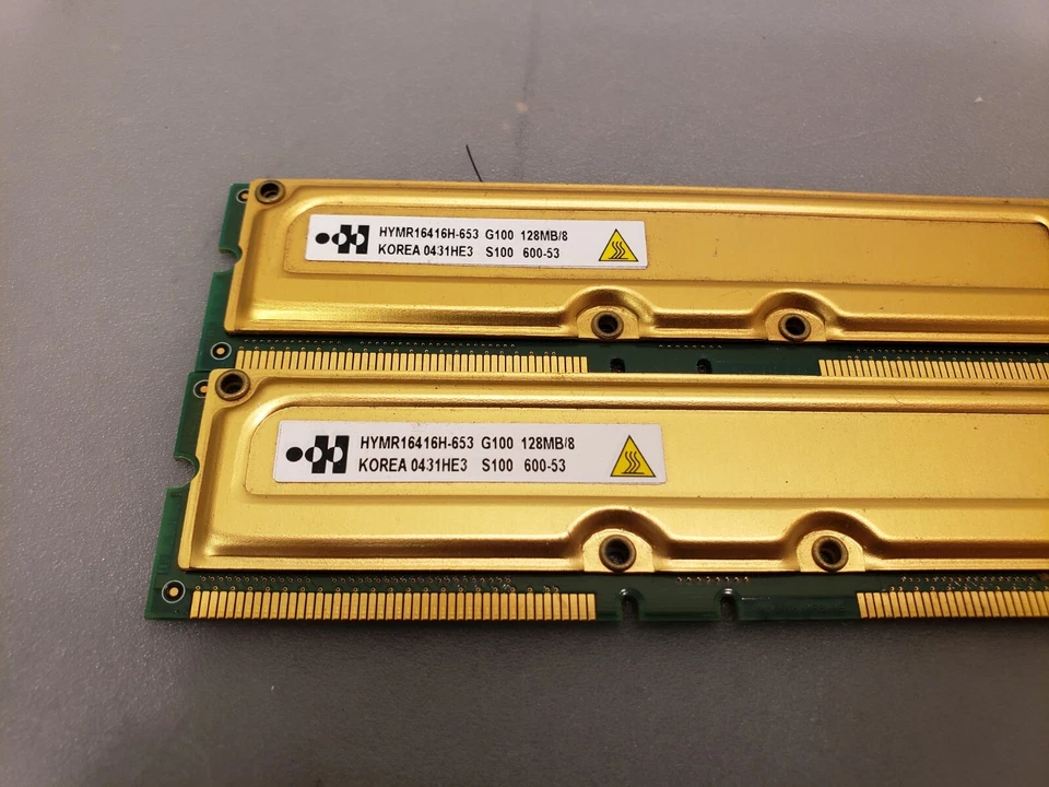 Hyundai (2x) 128MB 256MBB Tot Rambus ECC Rimm PC-600-45 Memoria RAM HYMR16416H-653 Foto 2 de 3