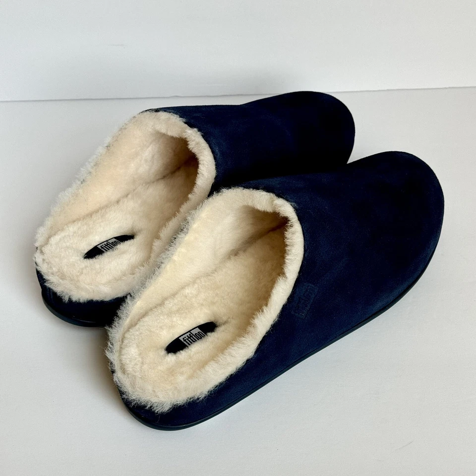 FitFlop Chrissie 剪绒麂皮绒拖鞋女式 8 码骡子午夜海军蓝全新带盒 — 第 4/4 张图片