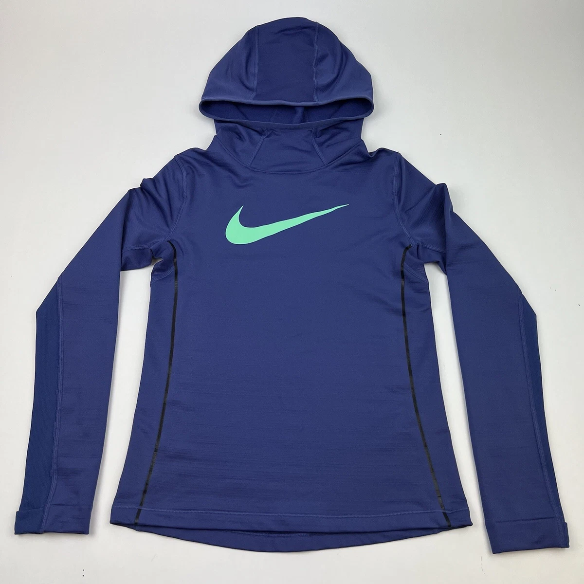 Nike Pro HyperWarm Hoodie 915287 508 Girls Size L Blue Teal Swoosh