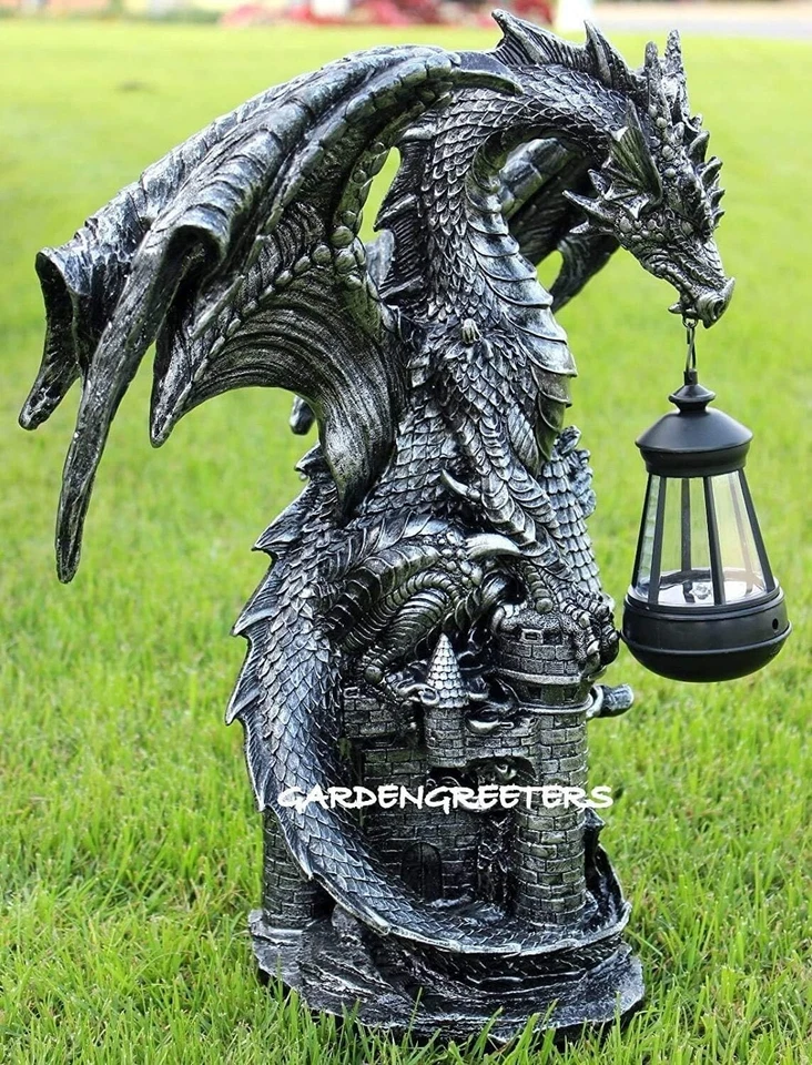 Estátua de dragão grande com luz solar estatueta de lanterna estátua solar de dragão - Imagem 2 de 4