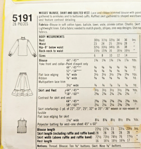 Simplicity 5191 Jessica Gunne Sax Skirt, Blouse and Vest Pattern Size 10 FF - Picture 4 of 6