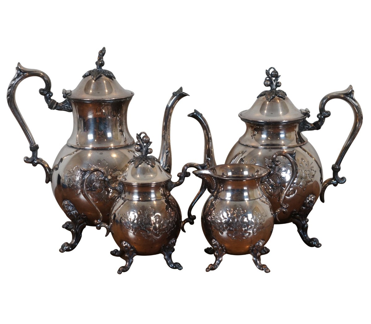 【Sheridan】コーヒーポット 【シルバープレート】 Vintage 4 Pc Sheridan Silver Plate Hand Chased Floral Tea Coffee