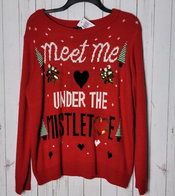 Faith & Zoe Holiday Christmas NWT Ugly/Nice Red Embellished Sweater L  $78