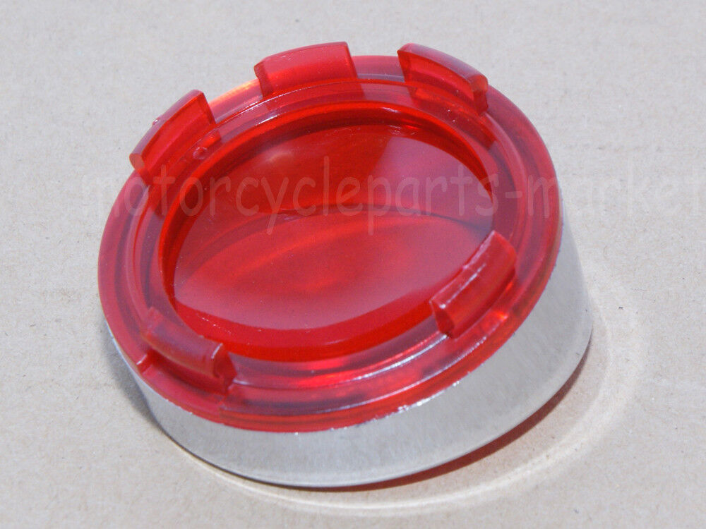 Red Turn Signal Light Lens Lense Chrome Trim Ring Visor For Harley