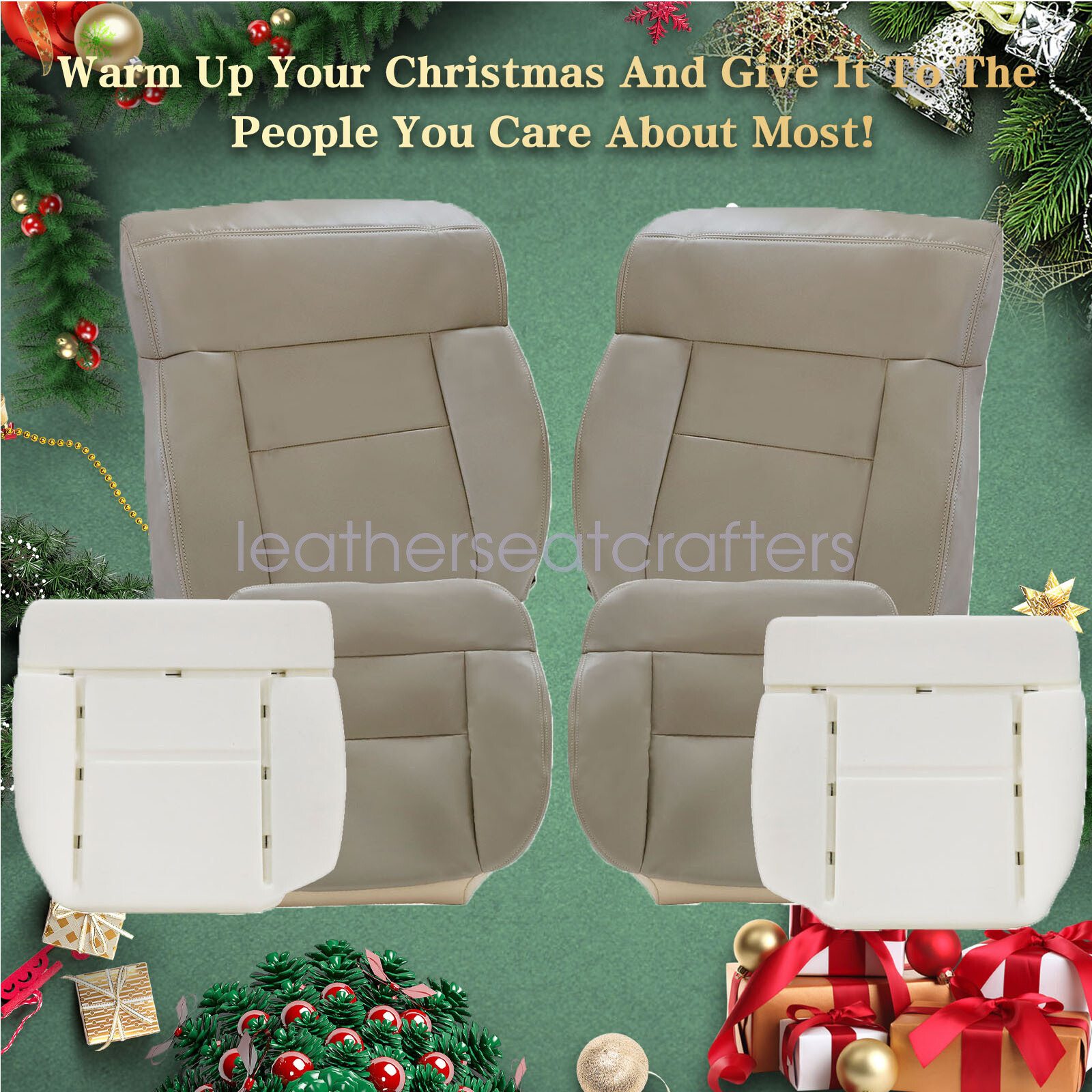 6PC Ford F-150 Lariat 2005-2008 Tan Leather Seat Cover Set with Foam Cushion  