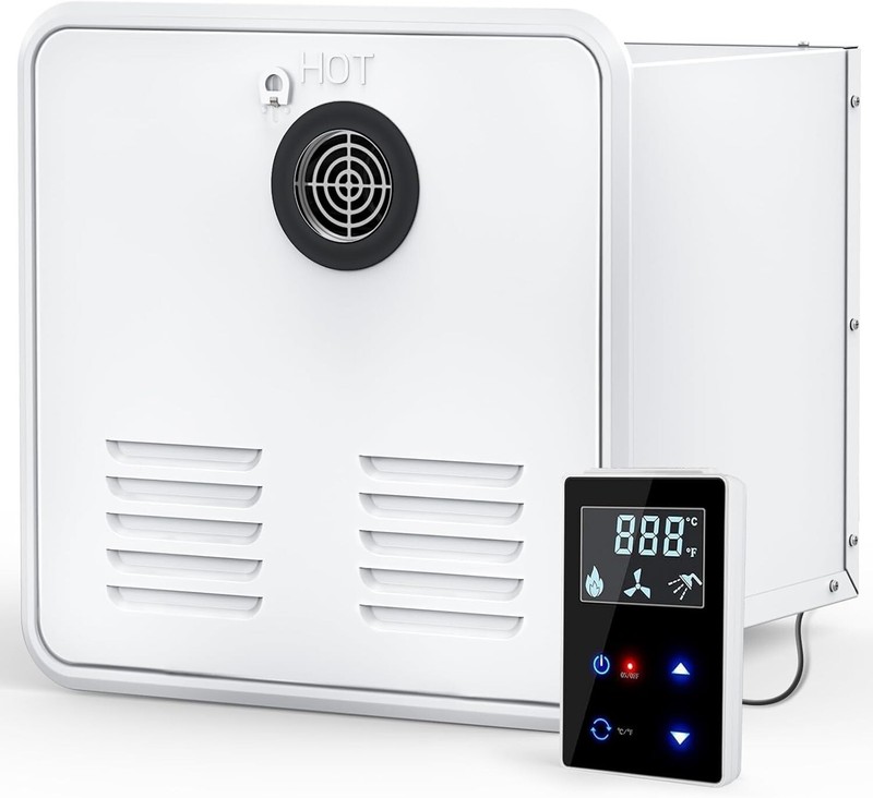 RV Tankless Water Heater, with 15 x 15 inches White Door and Remote Controller