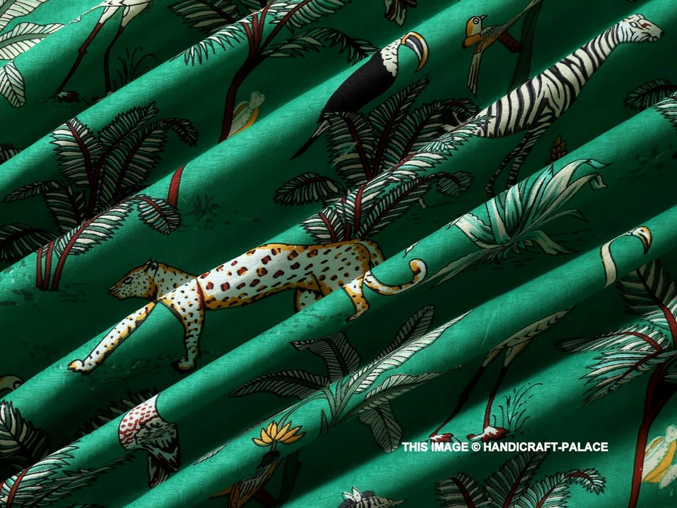 Tela india con estampado de tigre animal de algodón puro de 5 yardas estampada a mano Foto 3 de 4