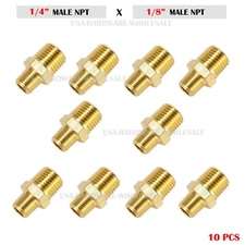 Brass Fitting Reducing Hex Nipple NPT 1/4" Male x 1/8" Male Fuel,Oil,Gas ( 10PC)