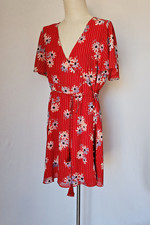 Madewell Daisy Society Button Wrap Mini Dress Short Sleeve Tie-Waist Red Sz.12