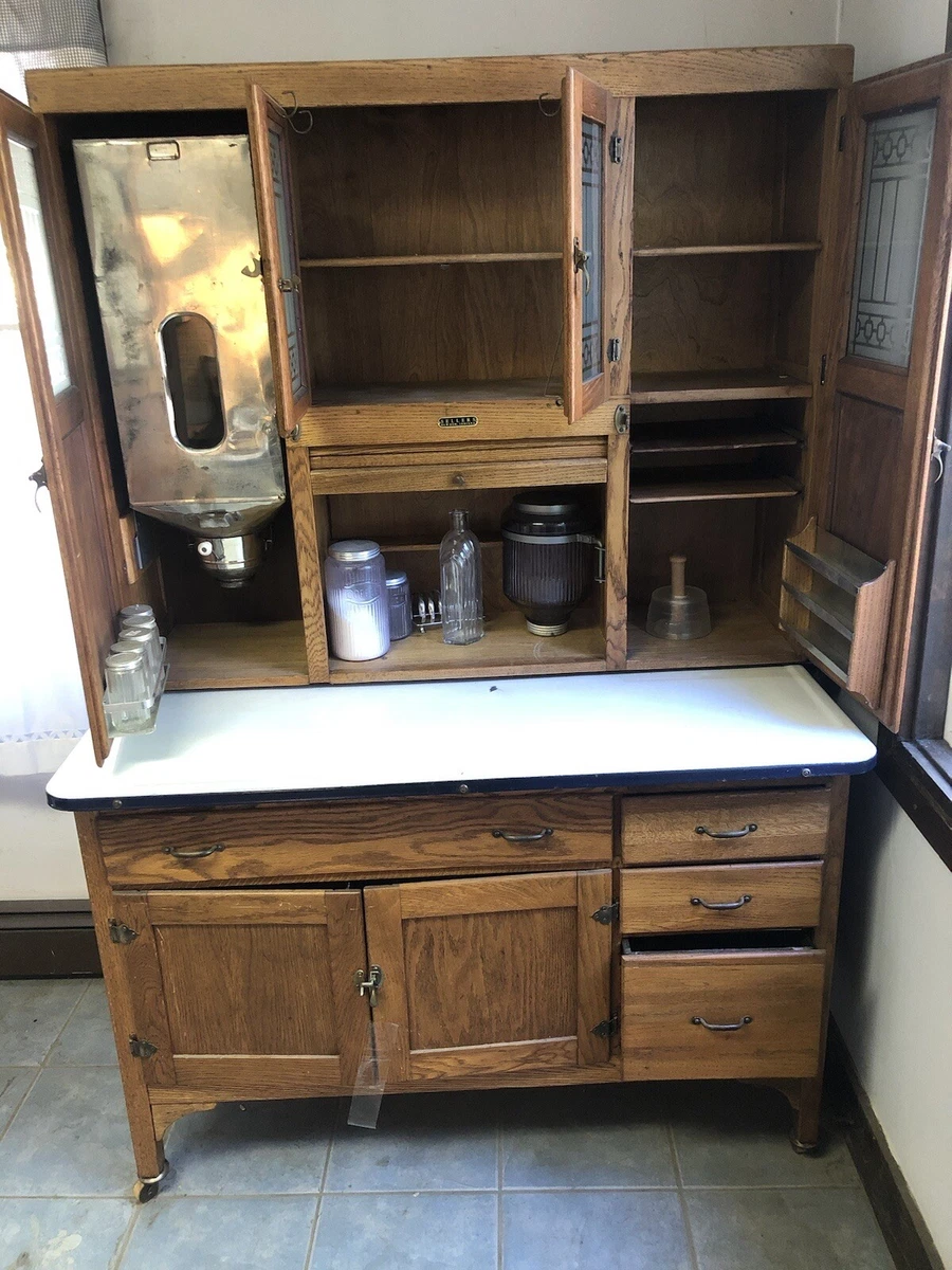 Antique Oak Ers Hoosier Cabinet W Porcelain Working E