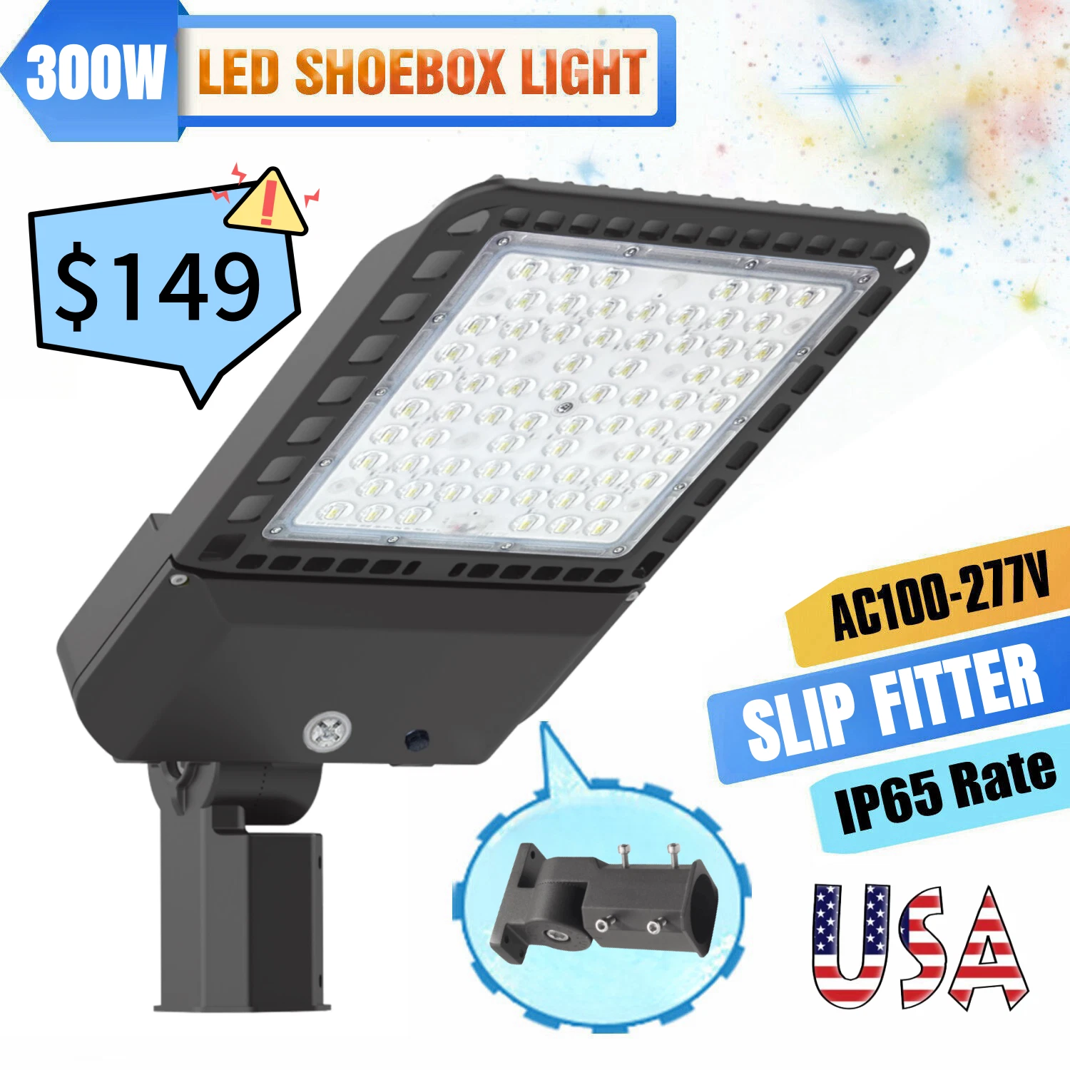 Commercial 300W Outdoor Flood Area Lighting Dusk to Dawn LED Parking Lot Light