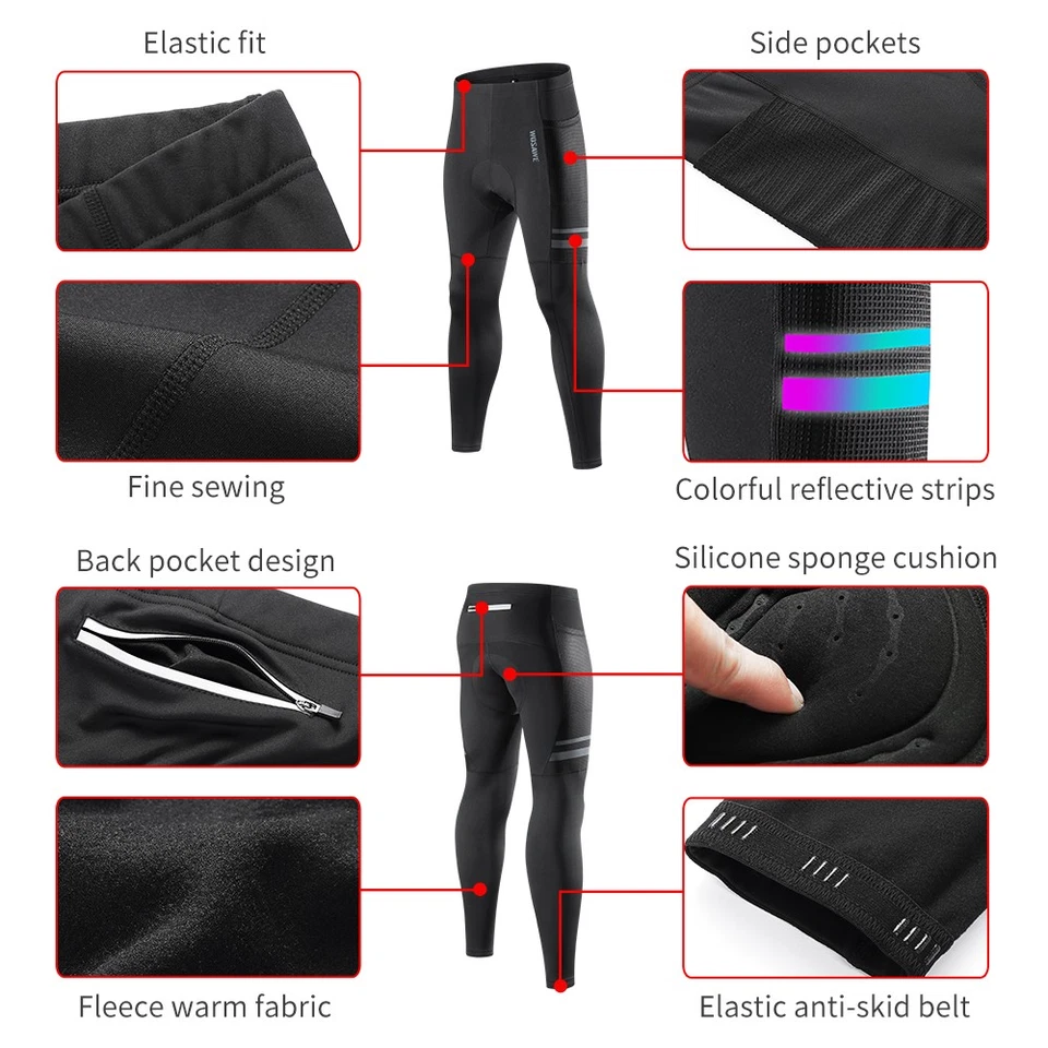 WOSAWE Men Winter Thermal Fleece Cycling Jacket Tight Sets Reflective Sportswear - Image 3 of 4