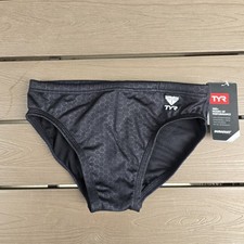 TYR Durafast Youth Boy's Black Hexa Drawstring Allover Racer Brief SZ 26 New