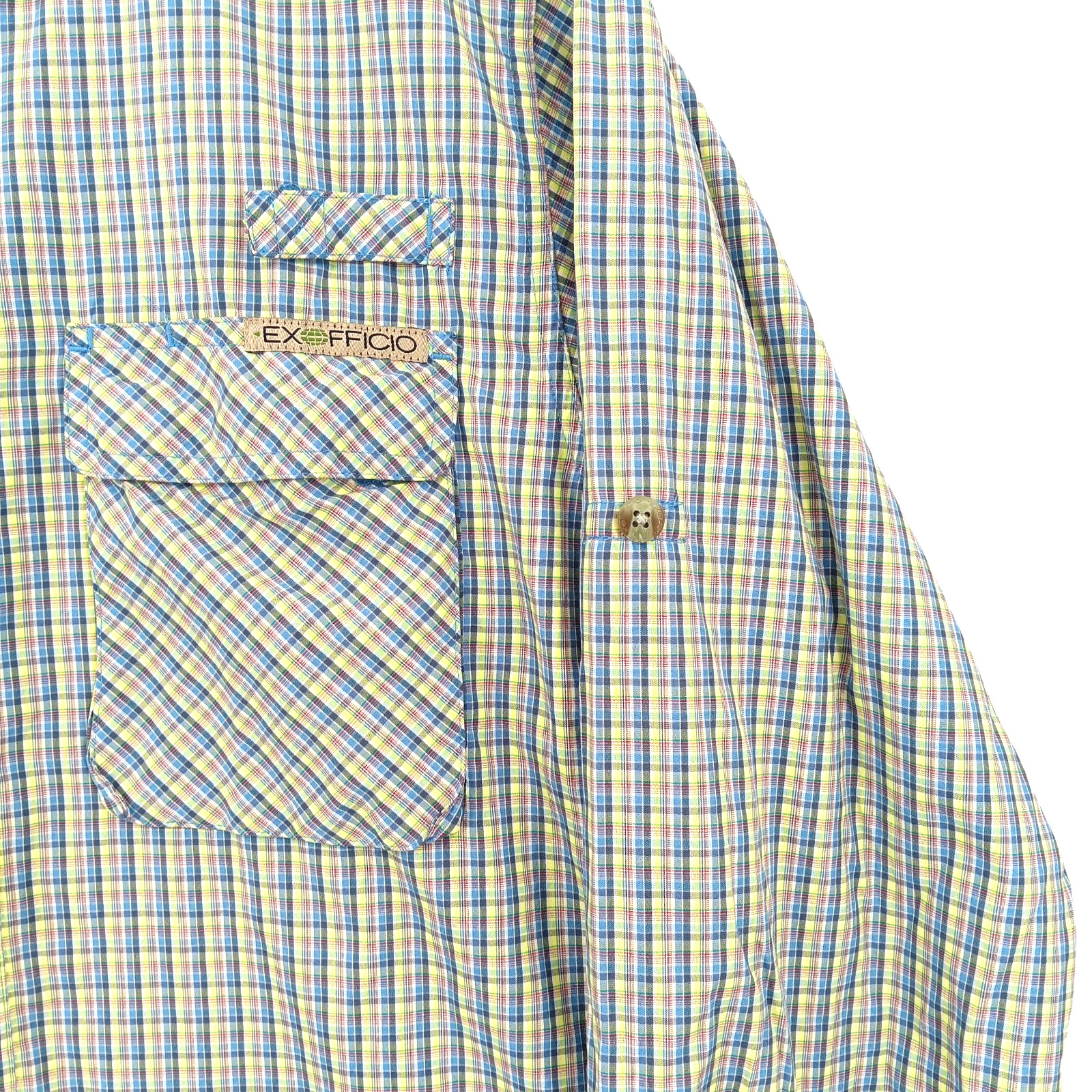 Exofficio Shirt Mens Medium Plaid Outdoor Vented L/S 2 Pockets Hiking Gorpcore