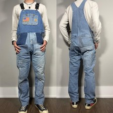 Vintage Distressed Carhartt Denim Bib Overalls Rienforced 34x32 Blue Workwear