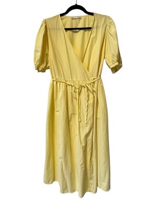 Lefties Light Butter Yellow Wrap Ruffle Puff Sleeve Dress Cottagecore V-Neck XL
